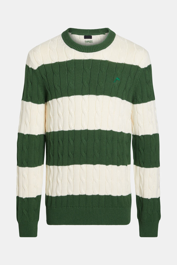 Striped cable knit sweater, OFF WHITE, detail image number 4