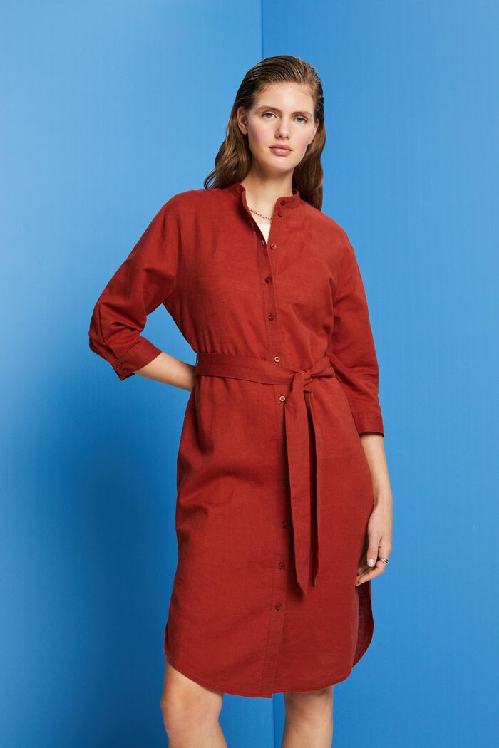 Belted shirt dress, linen-cotton blend, TERRACOTTA, detail image number 0
