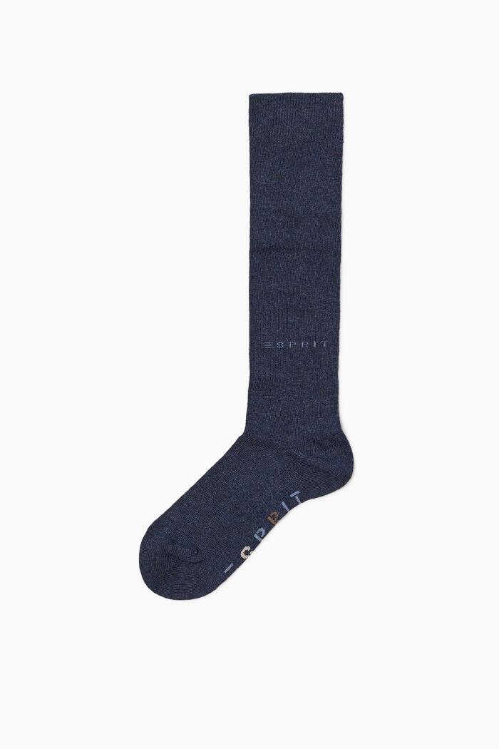 Double pack of knee-high socks with a logo, PETROL BLUE, detail image number 0