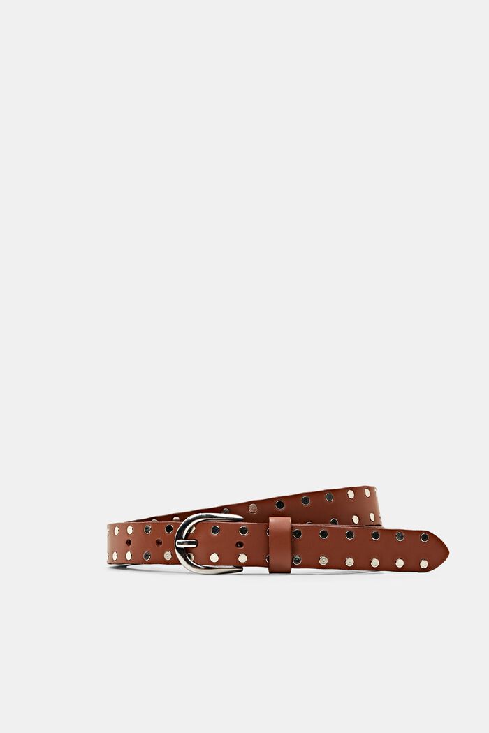 Narrow leather belt with studs