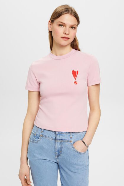Cotton T-shirt with embroidered heart motif