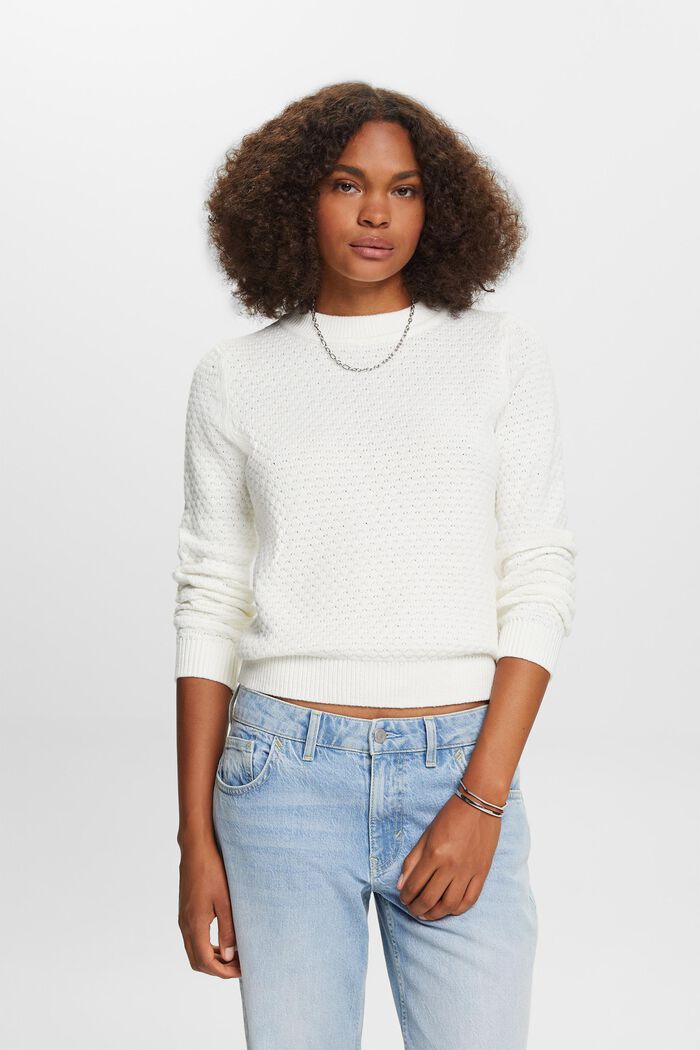 Textured knit jumper, cotton blend, OFF WHITE, detail image number 0