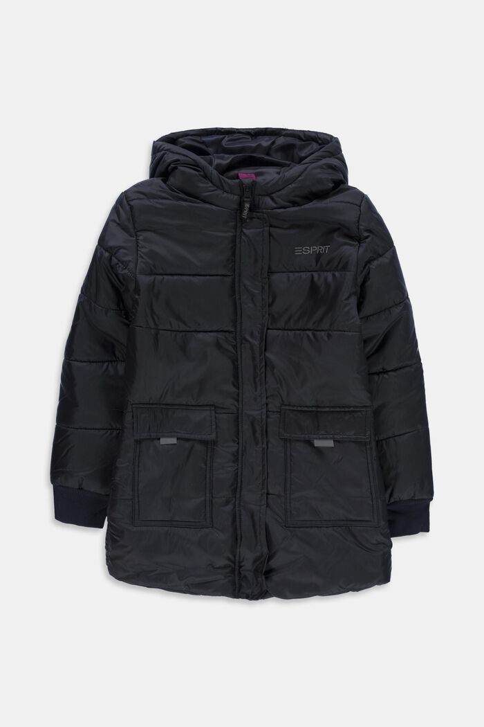 Quilted jacket with hood, NAVY, overview