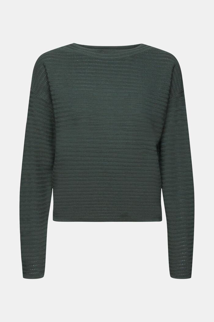 Mixed Knit Striped Sweater, DARK TEAL GREEN, detail image number 6