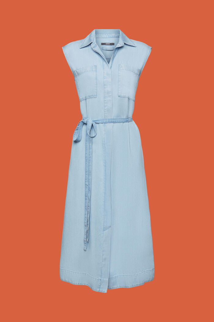Belted TENCEL™ Denim Shirt Dress, BLUE LIGHT WASHED, detail image number 5