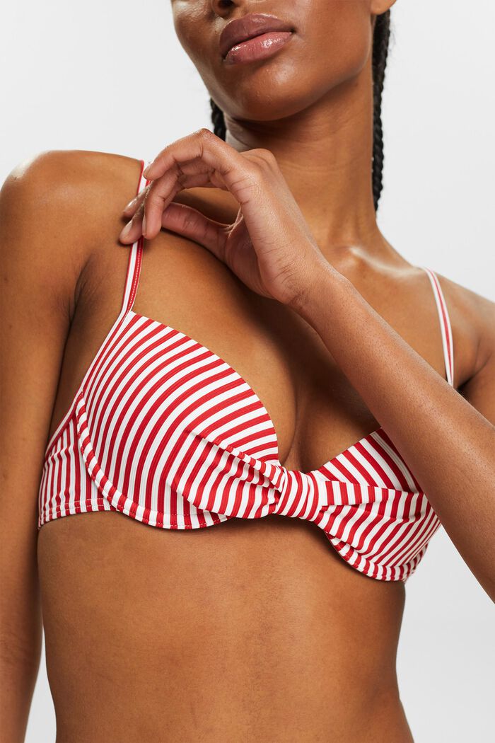 Striped Padded Underwired Bikini Top, DARK RED, detail image number 2
