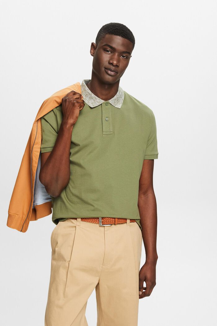 Space-Dyed Collar Polo Shirt, LIGHT KHAKI, detail image number 4