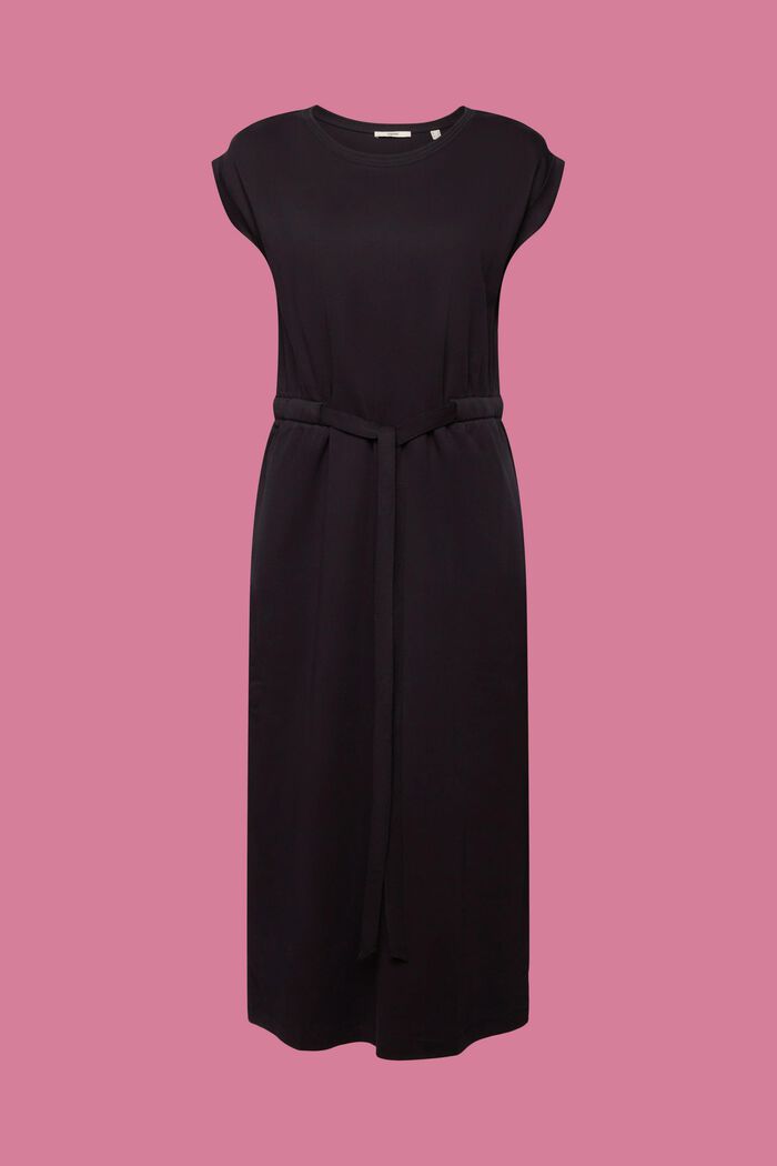 Jersey midi dress with a tie belt, BLACK, detail image number 5