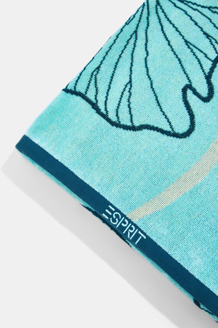 Beach towel with a ginkgo pattern, 100% cotton, TURQUOISE, detail image number 1