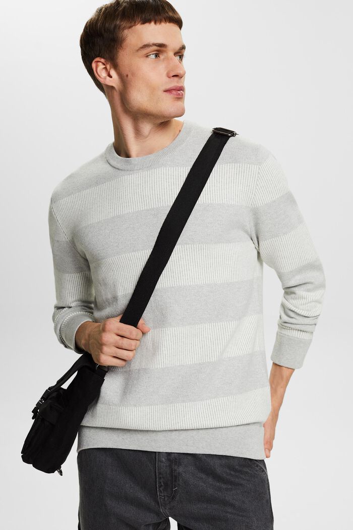 Striped Rib-Knit Sweater, LIGHT GREY, detail image number 0