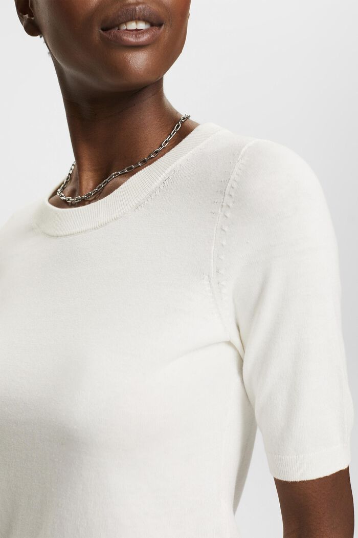 Short-sleeved knit sweater, OFF WHITE, detail image number 2