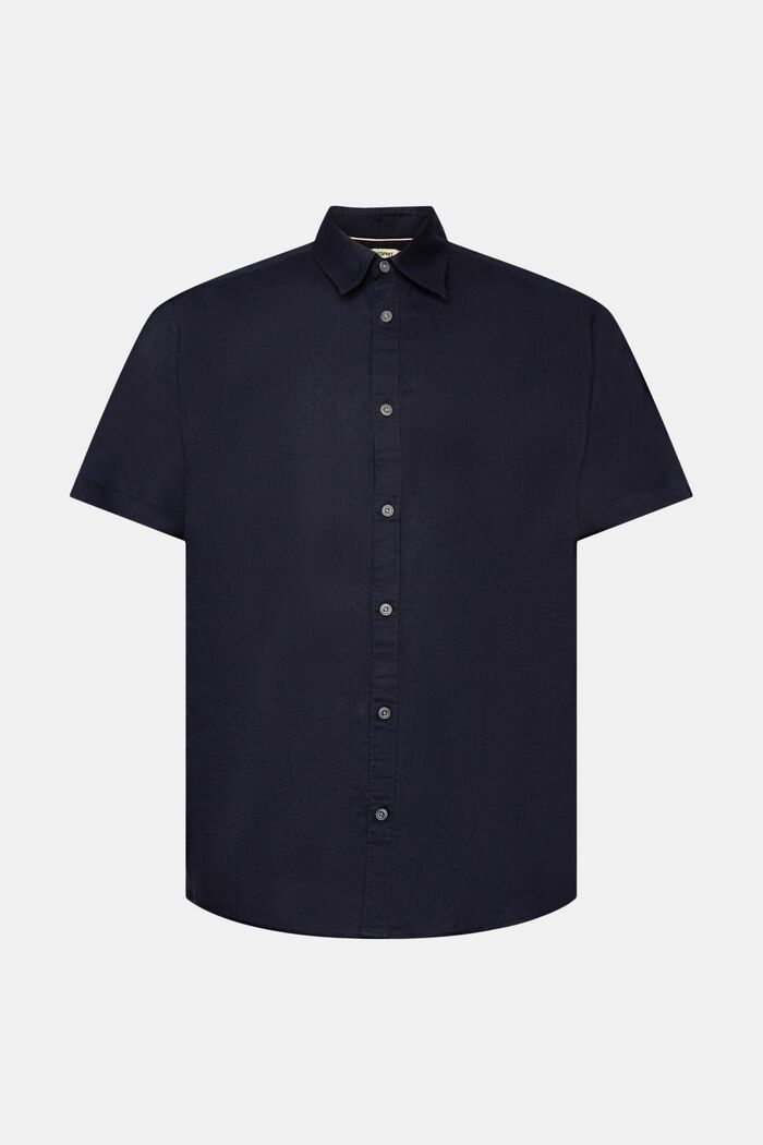 Linen and cotton blend short-sleeved shirt, NAVY, detail image number 6