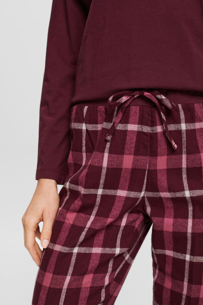 Pyjama set with checked flannel bottoms, BORDEAUX RED, detail image number 0