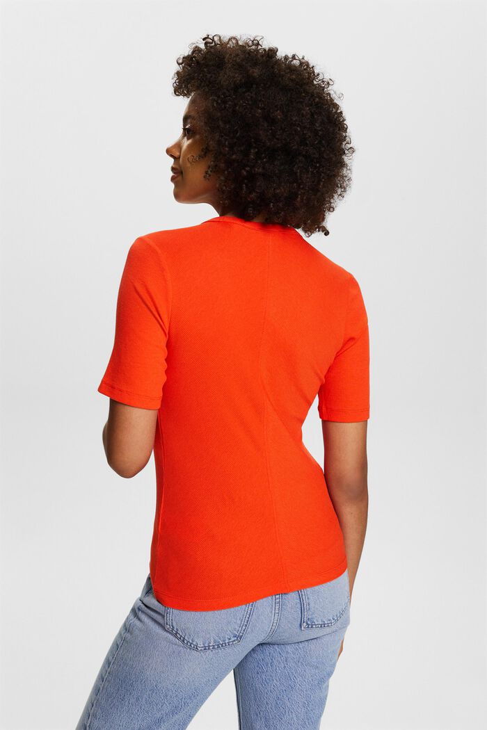 Ribbed V-Neck T-Shirt, BRIGHT ORANGE, detail image number 2