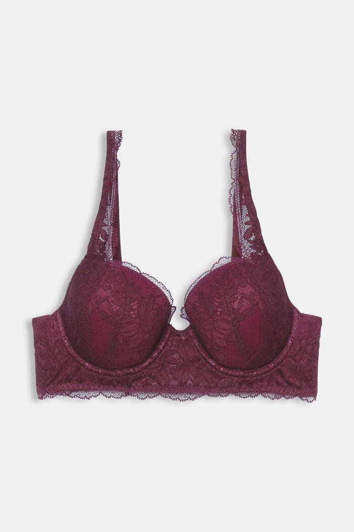 Padded underwire bra with lace, BORDEAUX RED, detail image number 1