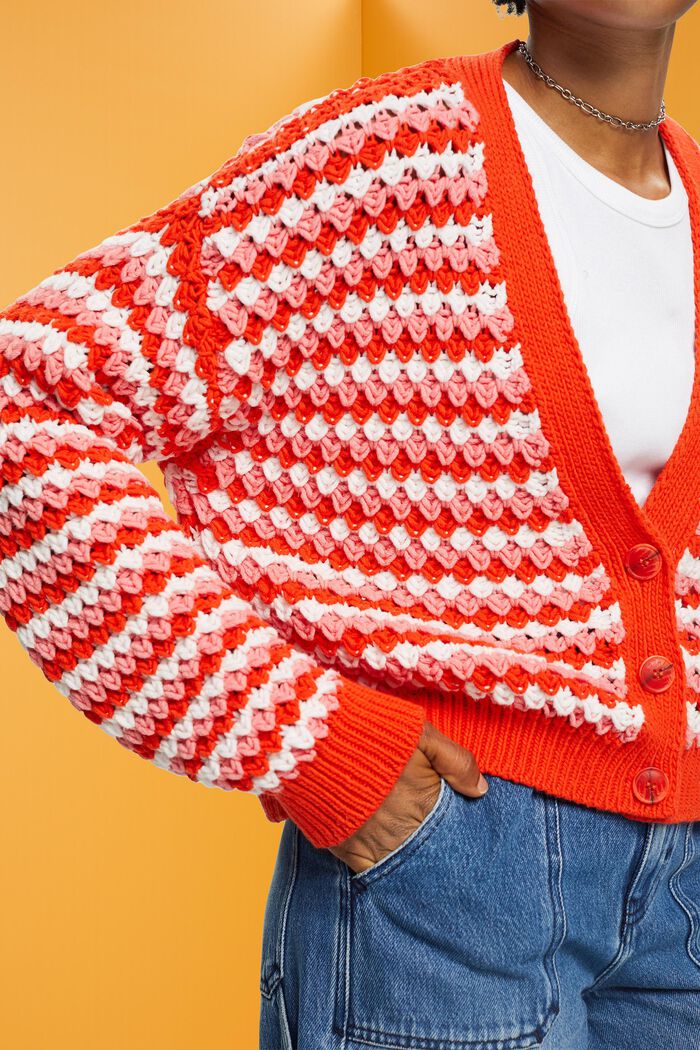Chunky knit V-necked cardigan, ORANGE RED, detail image number 2