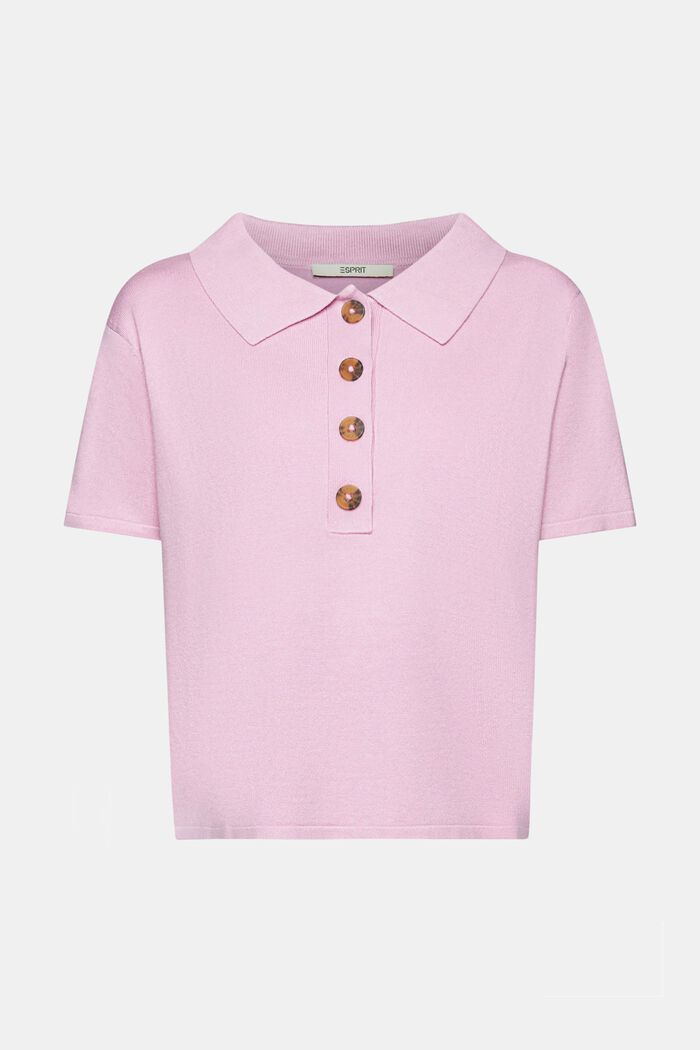 Short-sleeved knit sweater with polo collar, LILAC, detail image number 5