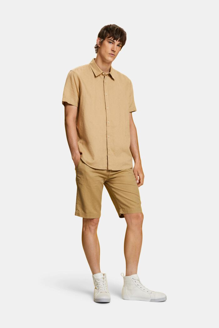 Linen and cotton blend short-sleeved shirt, BEIGE, detail image number 1