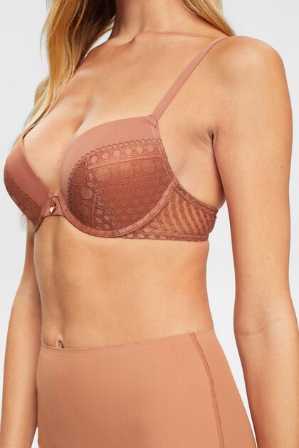 Push-up underwire bra with a lace trim, CINNAMON, overview