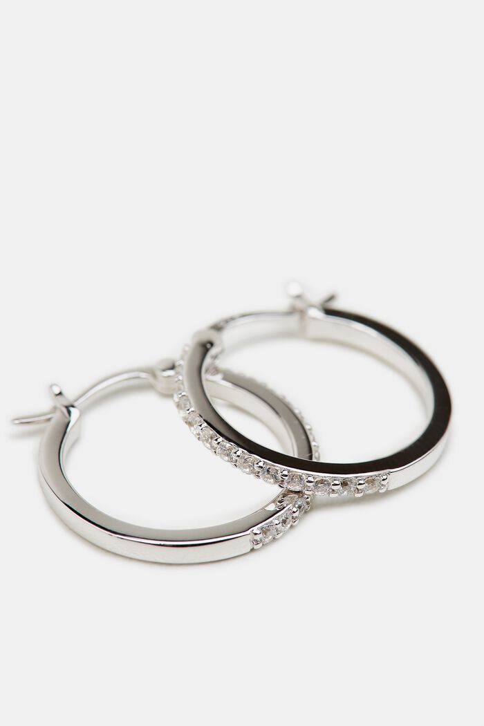 Hoop earrings set with zirconia, sterling silver