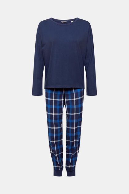 Pyjama set with checked flannel bottoms, INK, overview