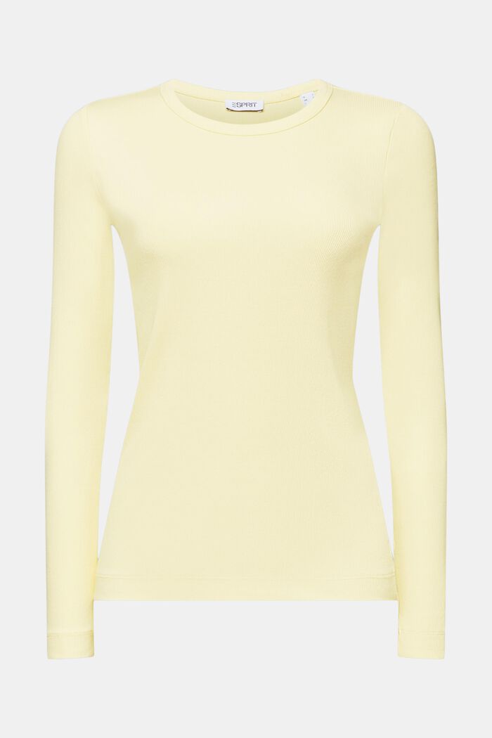 Ribbed Crewneck Top, LIME YELLOW, detail image number 7