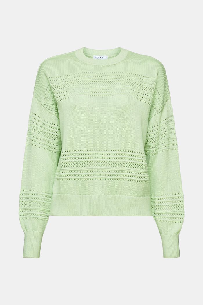 Crewneck Open-Knit Sweater, LIGHT GREEN, detail image number 5