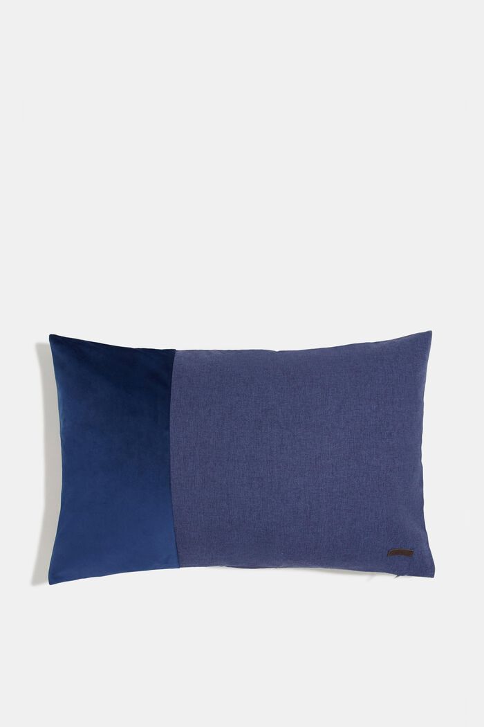 Mixed material cushion cover with micro-velvet, NAVY, detail image number 0