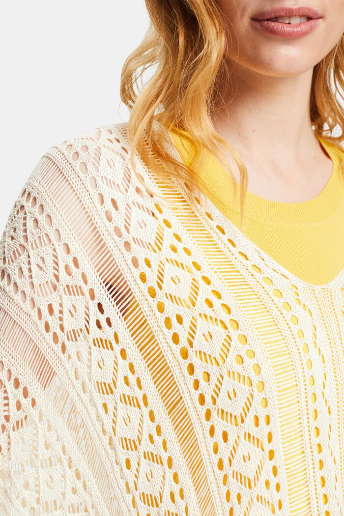 Side-Tie Crochet Poncho, CREAM BEIGE, detail image number 3