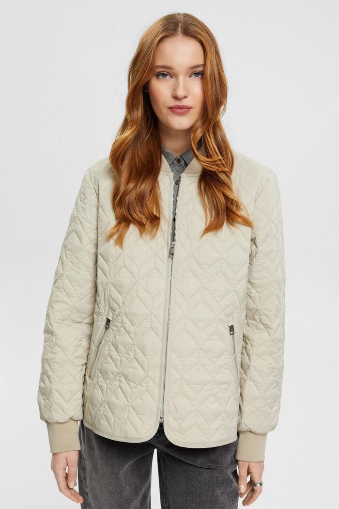 Quilted jacket with rib knit collar, LIGHT TAUPE, detail image number 4
