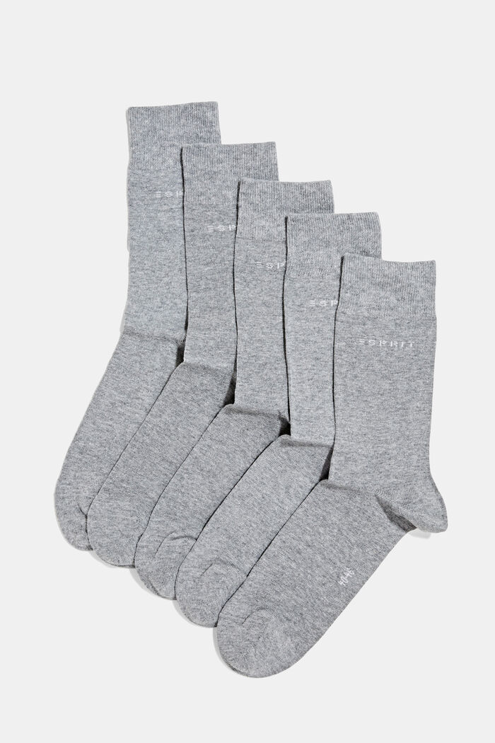 Pack of 5 socks, blended organic cotton, LIGHT GREY MELANGE, detail image number 0