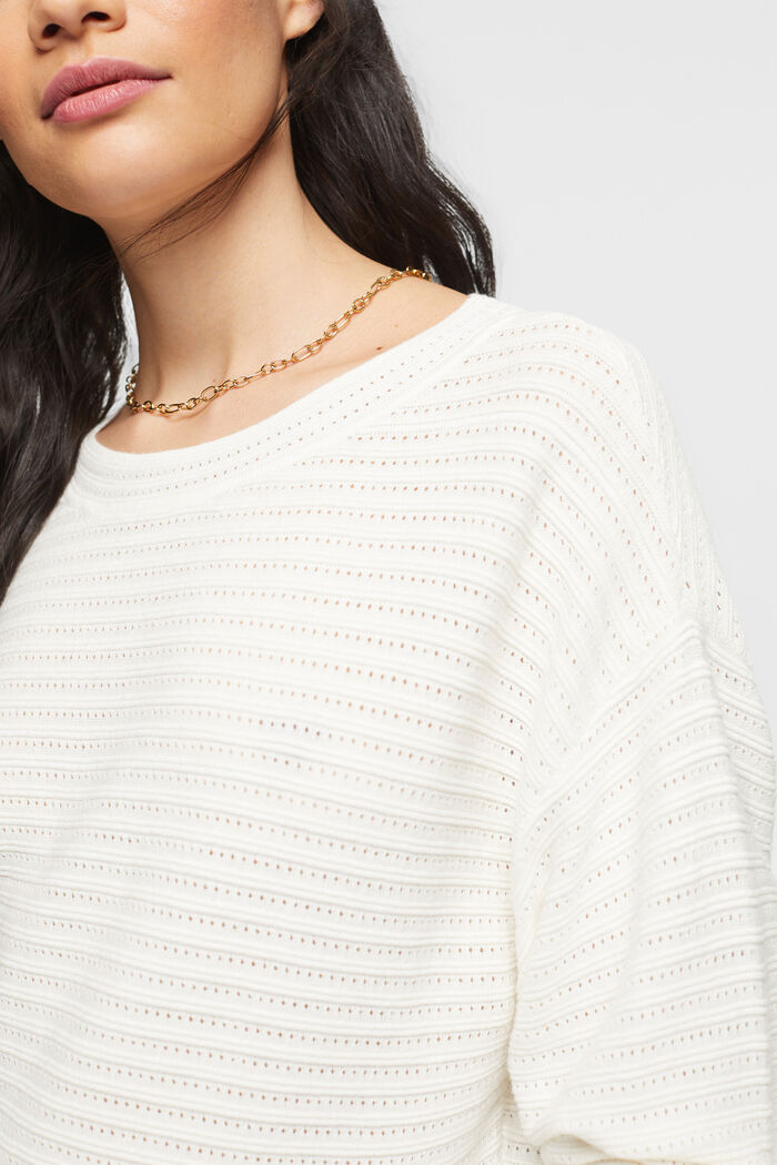 Mixed Knit Striped Sweater, OFF WHITE, detail image number 2