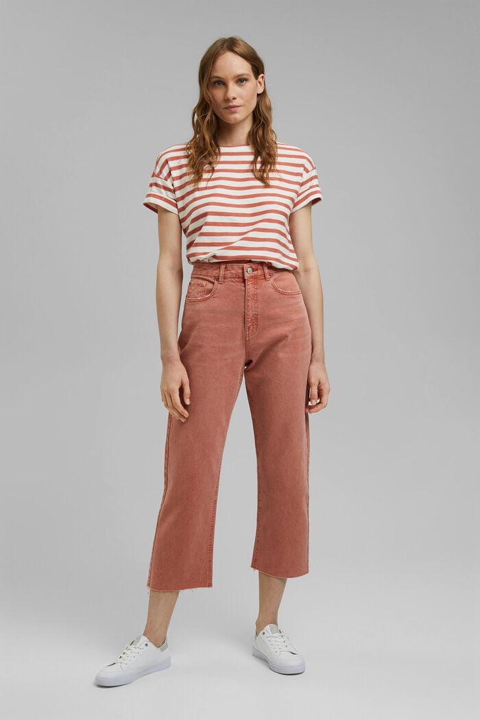 Relaxed 7/8-length trousers in a garment-washed look, organic cotton, BLUSH, detail image number 0