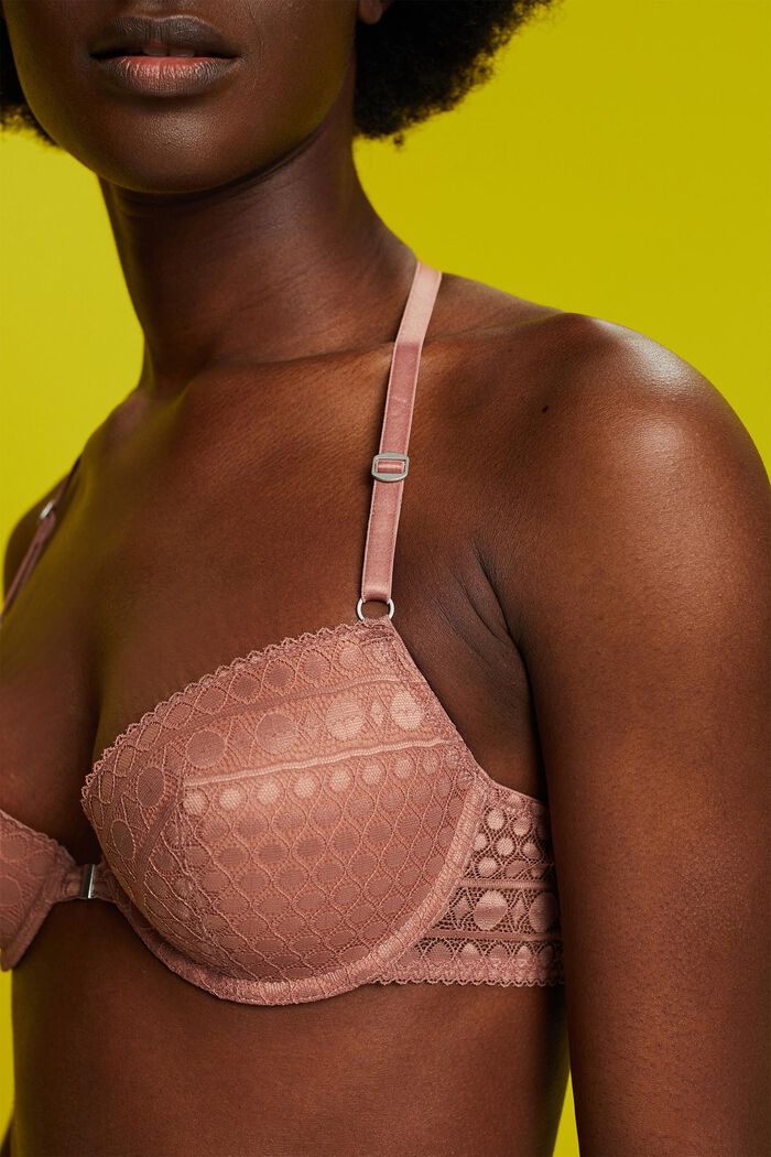 Recycled: padded underwire bra with lace, CINNAMON, detail image number 1