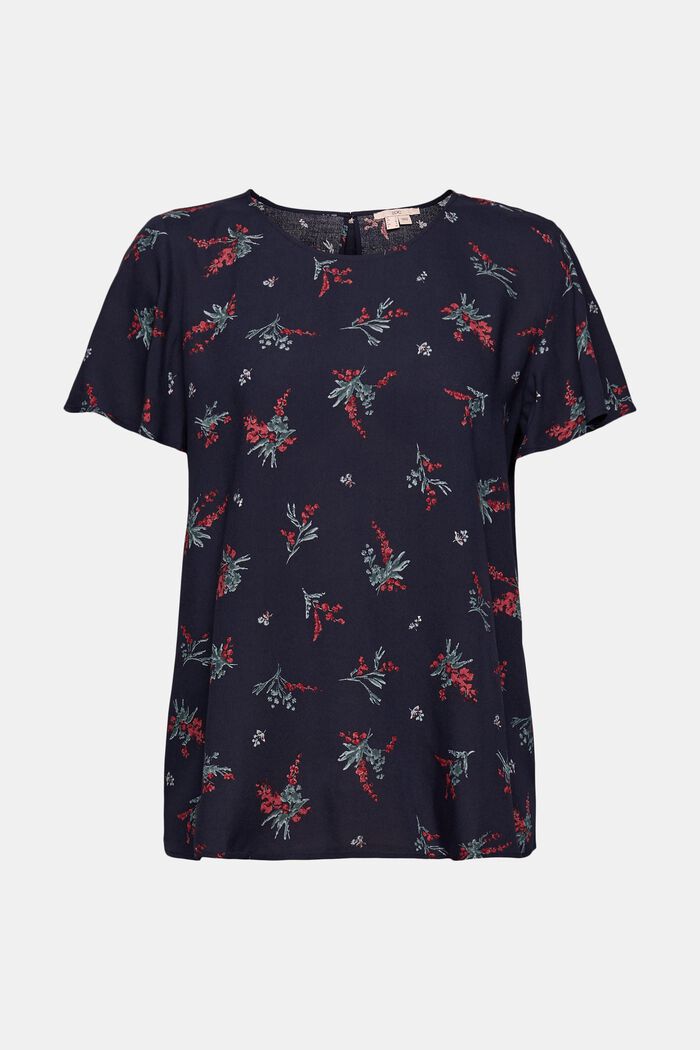 Blouse with a floral pattern, LENZING™ ECOVERO™, NAVY, overview