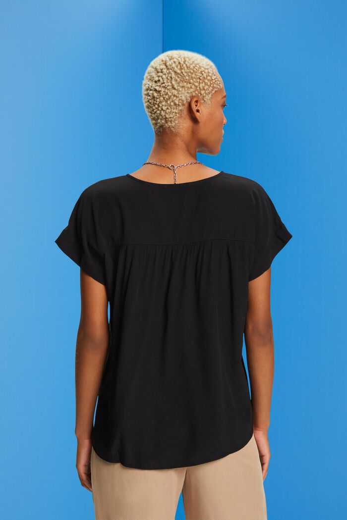 V-neck short-sleeved blouse, BLACK, detail image number 3