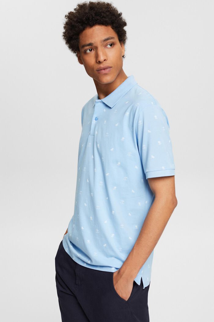 Jersey polo shirt with a print, LIGHT BLUE, detail image number 2