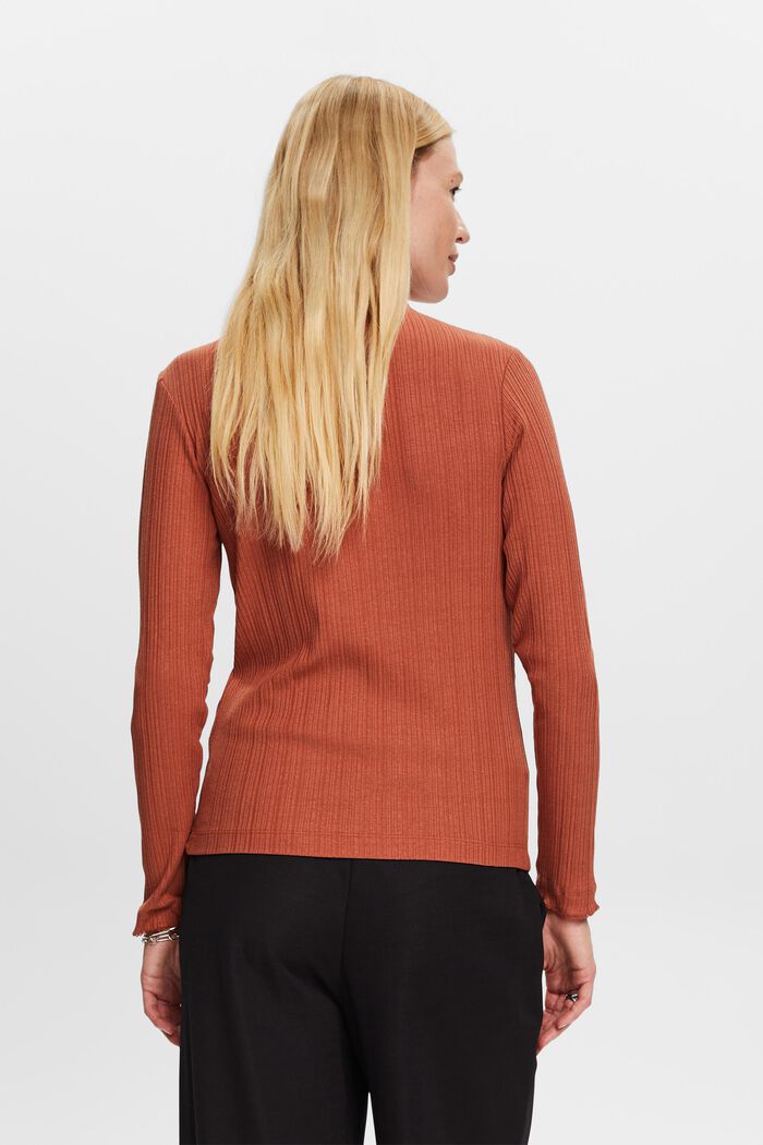 Ribbed long sleeve top, TERRACOTTA, detail image number 3