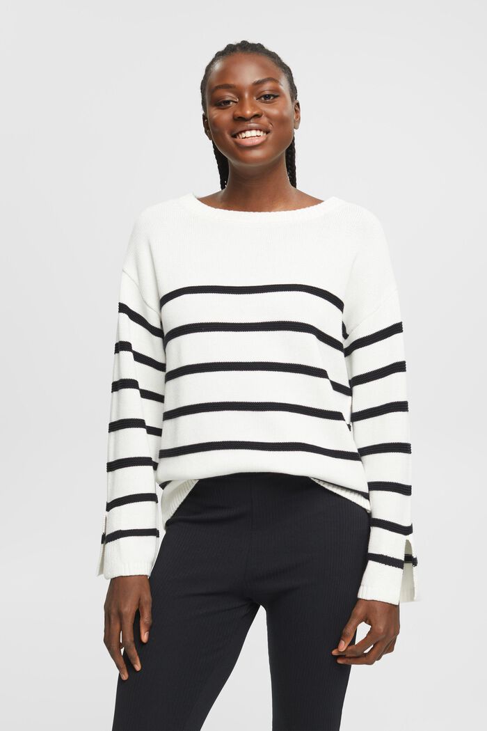 Striped jumper in organic cotton, OFF WHITE, detail image number 0