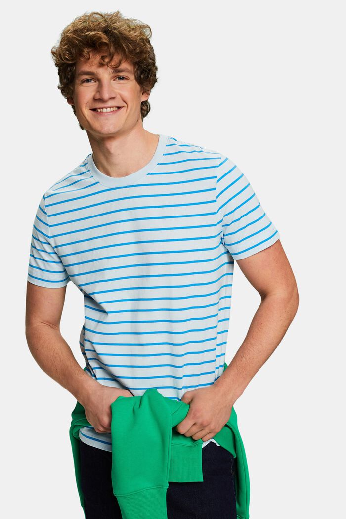 Striped Cotton Jersey T-Shirt, PASTEL BLUE, detail image number 0