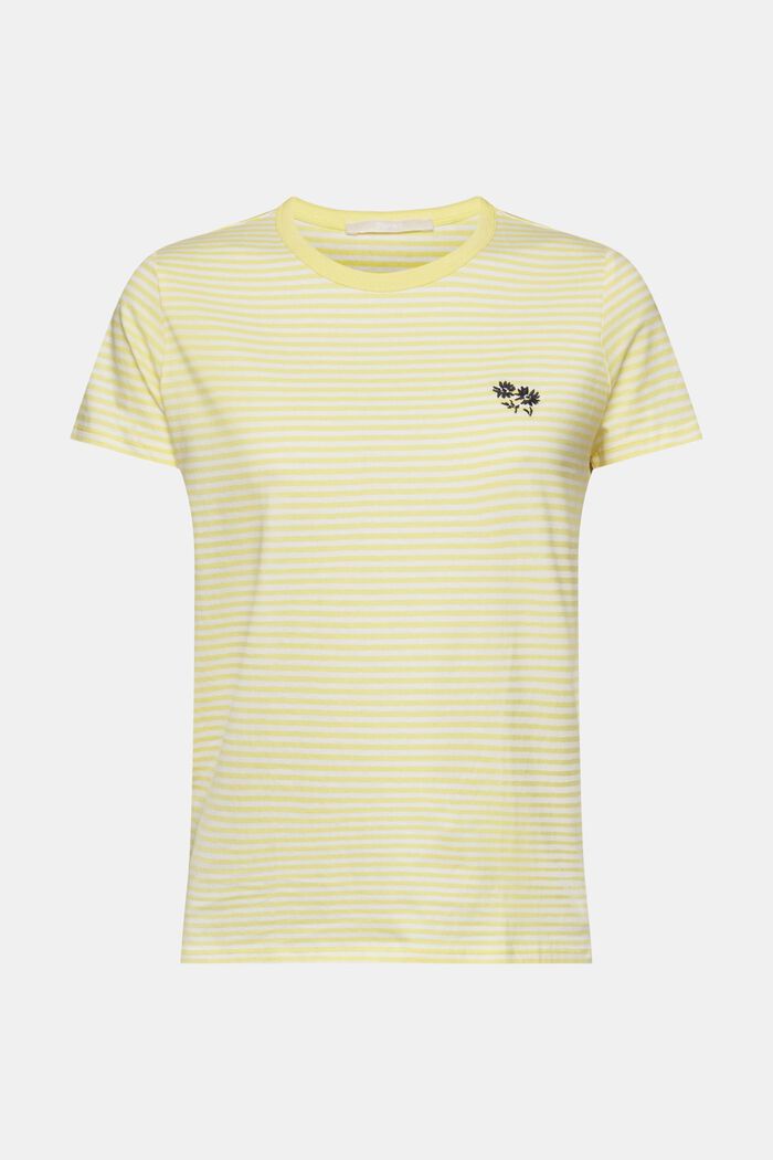 Striped t-shirt with embroidered flower, LIGHT YELLOW, detail image number 6