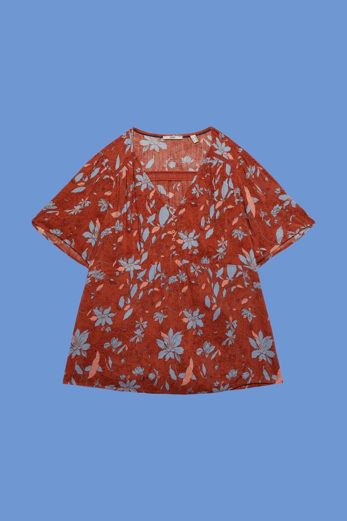 CURVY patterned short sleeve blouse, cotton blend, CORAL ORANGE, detail image number 5