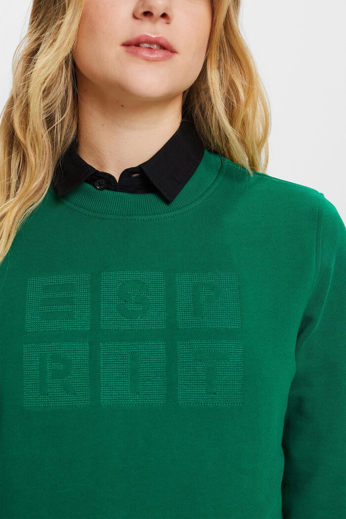 Embroidered logo sweatshirt, organic cotton, DARK GREEN, detail image number 2