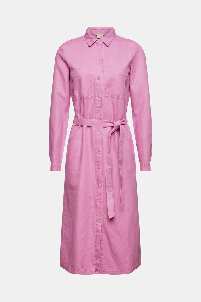 Made of blended linen: shirt dress with a belt, PINK, detail image number 7