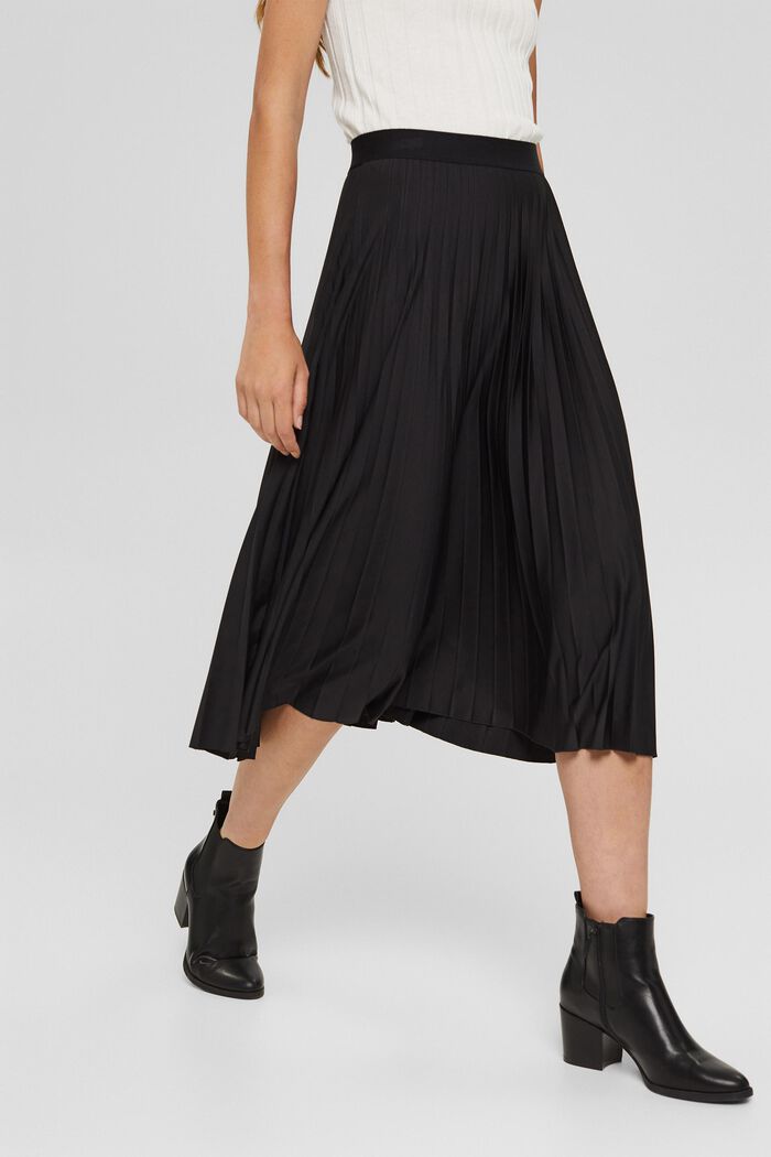 Pleated skirt with elasticated waistband, BLACK, detail image number 0