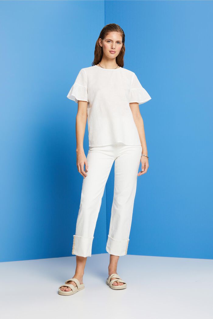Short sleeve blouse, cotton-linen blend, OFF WHITE, detail image number 5