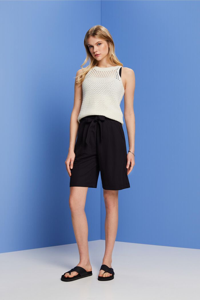 Pull-on Bermuda shorts with tie belt, BLACK, detail image number 5