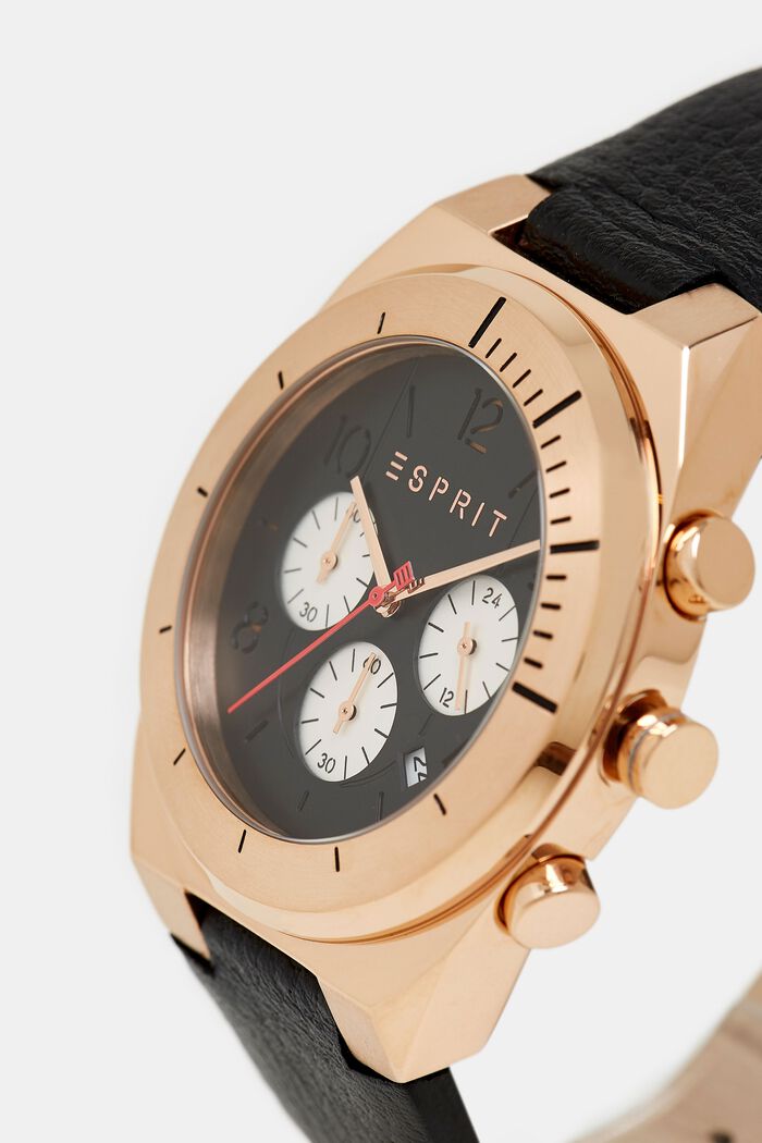 Stainless steel chronograph with rose gold plating, BLACK, detail image number 1