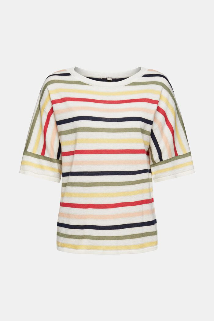 With linen: striped short sleeve jumper