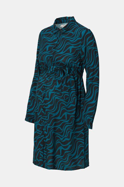 Patterned shirt dress, BLUE CORAL, overview